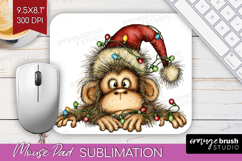 Monkey Tangled In Christmas Lights Mouse Pad Sublimation Product Image 1