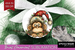 Monkey Tangled In Christmas Lights Ornament PNG Funny Xmas Product Image 1