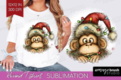 Monkey Tangled In Christmas Lights Round Tshirt Background Product Image 1