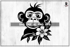 Monkey SVG, Cute Floral Animal Cut File DXF PNG Product Image 1