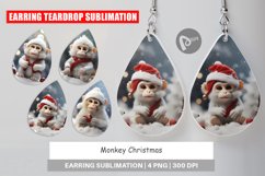 Earring teardrop sublimation design Monkey Christmas Product Image 1