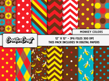 Monkey Colors Digital Papers, scrapbook backgrounds designs Product Image 2
