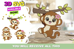 Kawaii Monkey 3D SVG Product Image 1
