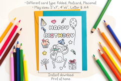 Monkey Happy Birthday Card, Kids Coloring Card &amp; Placemat Product Image 2