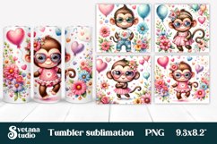 Cute baby monkey flower tumbler sublimation design Product Image 1