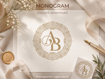 AB BA Wedding Monogram Logo | Elegant Initials Vector Product Image 5