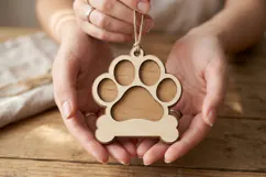 Monogram Dog Paw Ornament SVG, Laser Cut Wood Crafts SVG Product Image 2