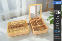 Monogram Jewelry Box with Mirror Laser Cut | Storage Box SVG Product Image 1