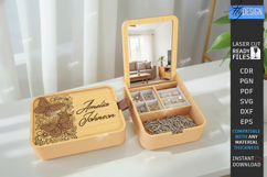 Monogram Jewelry Box with Mirror Laser Cut | Storage Box SVG Product Image 1