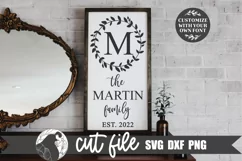 Monogram Wreath Family Name shown on a white farmhouse sign