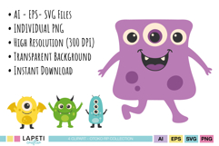 Colorful Monster Birthday Clipart Celebration Set