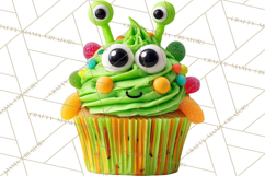 Halloween Monster Cupcake PNG, Cute Spooky Clipart Product Image 3