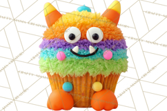Halloween Monster Cupcake PNG, Cute Spooky Clipart Product Image 2