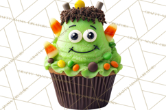 Halloween Monster Cupcake PNG, Cute Spooky Clipart Product Image 5