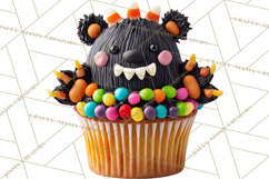 Halloween Monster Cupcake PNG, Cute Spooky Clipart Product Image 5