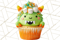 Halloween Monster Cupcake PNG, Cute Spooky Clipart Product Image 2