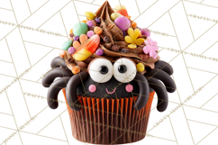 Halloween Monster Cupcake PNG, Cute Spooky Clipart Product Image 2