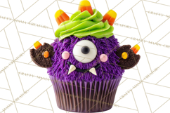 Halloween Monster Cupcake PNG, Cute Spooky Clipart Product Image 2