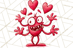 Cute Valentine Monster Doodle Clipart Adorable Love PNG Product Image 2