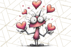 Cute Valentine Monster Doodle Clipart Adorable Love PNG Product Image 3