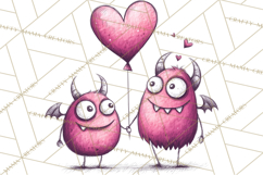 Cute Valentine Monster Doodle Clipart Adorable Love PNG Product Image 4