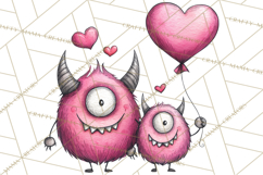 Cute Valentine Monster Doodle Clipart Adorable Love PNG Product Image 5