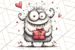 Cute Valentine Monster Doodle Clipart Adorable Love PNG Product Image 2