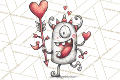 Cute Valentine Monster Doodle Clipart Adorable Love PNG Product Image 4