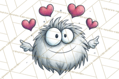 Cute Valentine Monster Doodle Clipart Adorable Love PNG Product Image 2