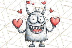 Cute Valentine Monster Doodle Clipart Adorable Love PNG Product Image 4