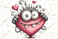 Cute Valentine Monster Doodle Clipart Adorable Love PNG Product Image 3