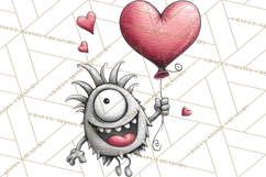 Cute Valentine Monster Doodle Clipart Adorable Love PNG Product Image 5