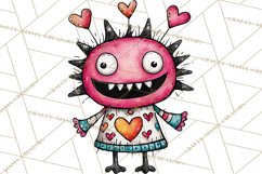 Cute Valentine Monster Doodle Clipart Adorable Love PNG Product Image 4