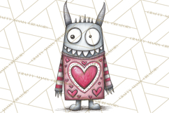 Cute Valentine Monster Doodle Clipart Adorable Love PNG Product Image 5