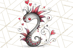 Cute Valentine Monster Doodle Clipart Adorable Love PNG Product Image 3