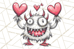 Cute Valentine Monster Doodle Clipart Adorable Love PNG Product Image 3