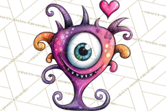 Cute Valentine Monster Doodle Clipart Adorable Love PNG Product Image 2
