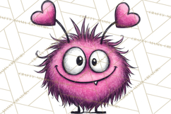 Cute Valentine Monster Doodle Clipart Adorable Love PNG Product Image 4