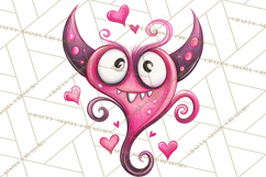 Cute Valentine Monster Doodle Clipart Adorable Love PNG Product Image 5