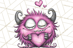 Cute Valentine Monster Doodle Clipart Adorable Love PNG Product Image 3