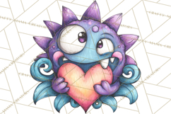 Cute Valentine Monster Doodle Clipart Adorable Love PNG Product Image 4
