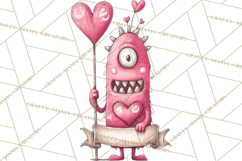 Cute Valentine Monster Doodle Clipart Adorable Love PNG Product Image 5