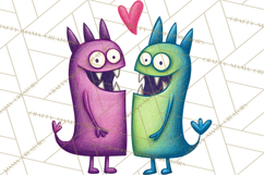 Cute Valentine Monster Doodle Clipart Adorable Love PNG Product Image 4
