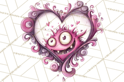 Cute Valentine Monster Doodle Clipart Adorable Love PNG Product Image 5