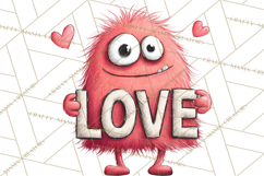 Cute Valentine Monster Doodle Clipart Adorable Love PNG Product Image 5
