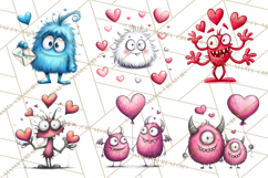 Cute Valentine Monster Doodle Clipart Adorable Love PNG Product Image 3