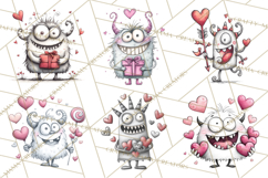 Cute Valentine Monster Doodle Clipart Adorable Love PNG Product Image 4