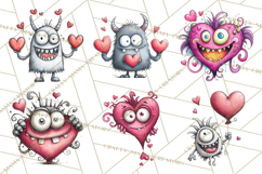 Cute Valentine Monster Doodle Clipart Adorable Love PNG Product Image 5