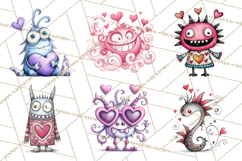 Cute Valentine Monster Doodle Clipart Adorable Love PNG Product Image 6
