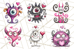 Cute Valentine Monster Doodle Clipart Adorable Love PNG Product Image 8